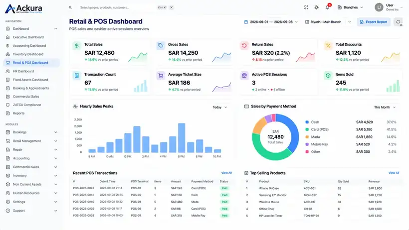 واجهة واجهة نقطة البيع POS في نظام Ackura ERP